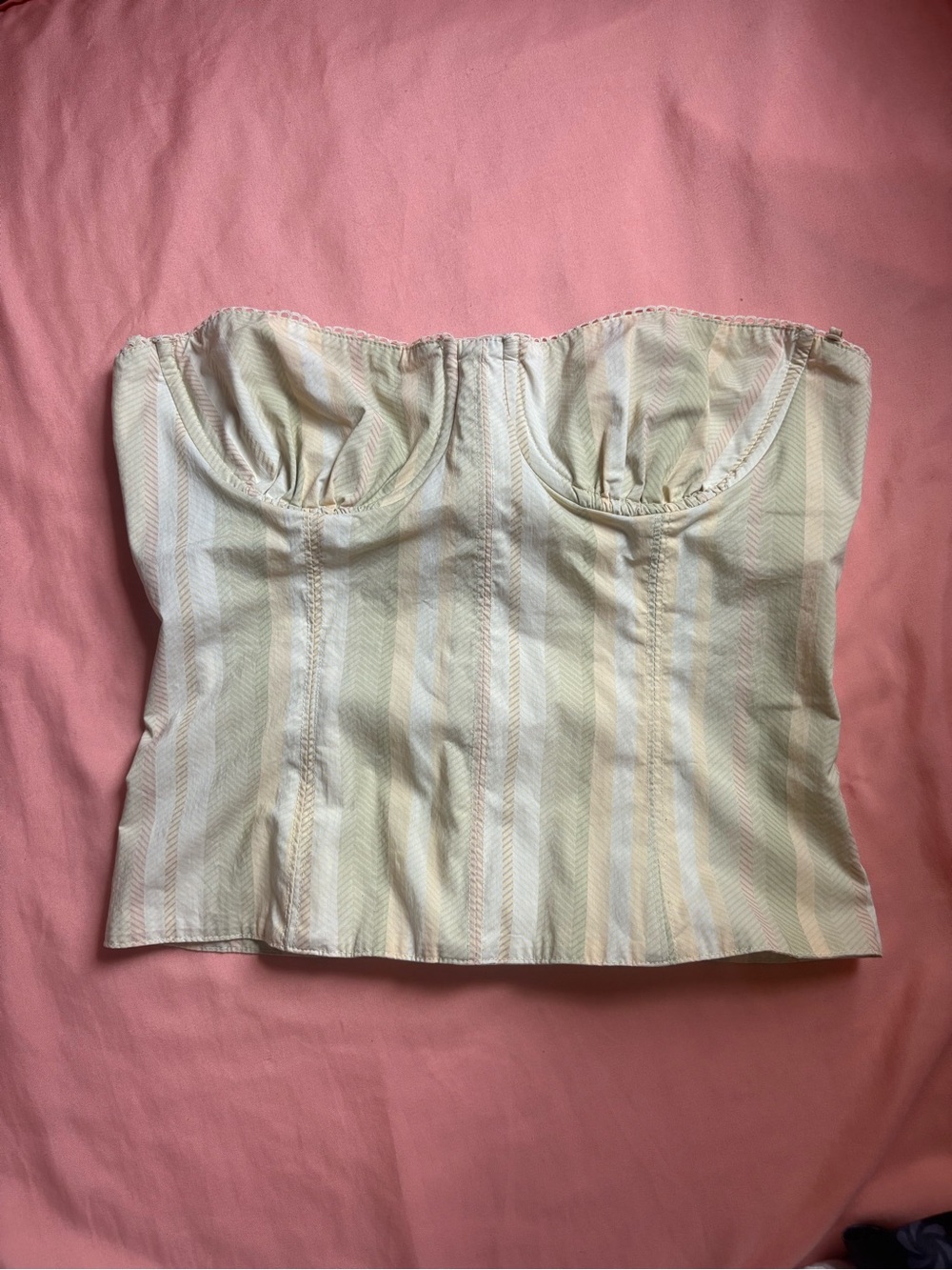 DANIELLE BERNSTEIN Pastel Striped Bustier Top - Mint & Cream